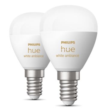 НАБІР 2x Світлодіодна лампочка з регулюванням яскравості Philips Hue WHITE AMBIANCE P45 E14/5,1W/230V 2200-6500K