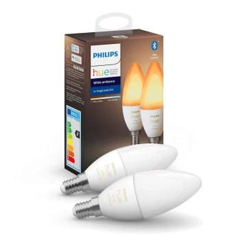НАБІР 2x Світлодіодна лампочка з регульованою яскравістю Philips Hue WHITE AMBIANCE B39 E14/4W/230V 2200K - 6500K