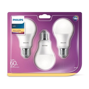 НАБІР 3x Світлодіодна лампочка Philips A60 E27/8,5W/230V 2700K