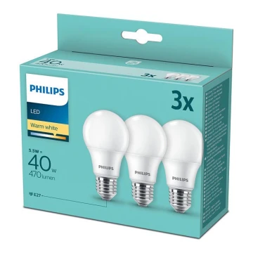 НАБІР 3x Світлодіодна лампочка Philips E27/5,5W/230V 2700K