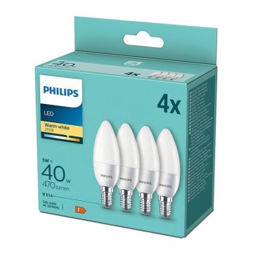 НАБІР 4x Світлодіодна лампочка Philips B35 E14/5W/230V 2700K