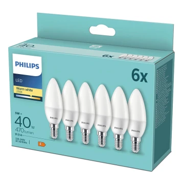 НАБІР 6x LED Лампочка Philips B35 E14/5W/230V 2700K