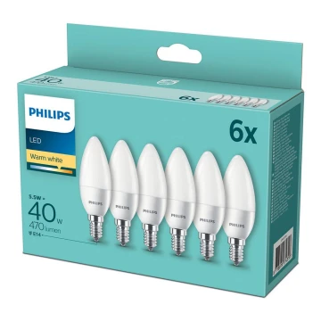 НАБІР 6x Світлодіодна лампочка Philips E14/5,5W/230V 2700K