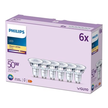 НАБІР 6x Світлодіодна лампочка Philips GU10/4,6W/230V 2700K