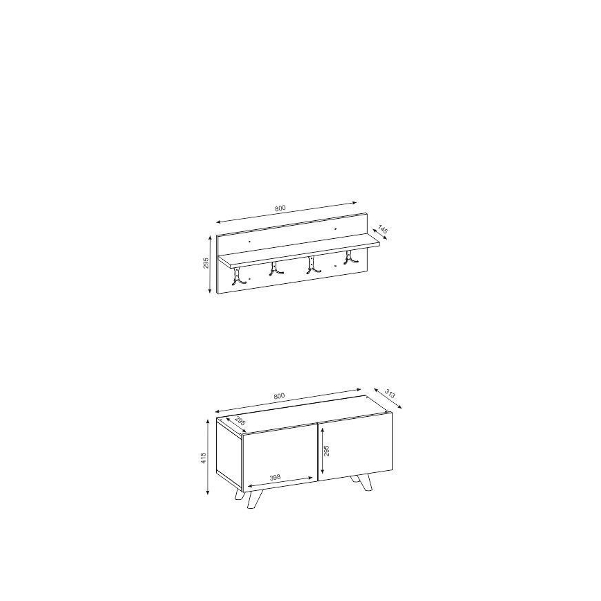 Настенная вешалка LORES 29,5x80 см + тумба для обуви 41,5x80 см коричневый/белый
