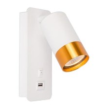 Настенный точечный светильник с зарядным устройством USB 1xGU10/35W/230V белый/золотой