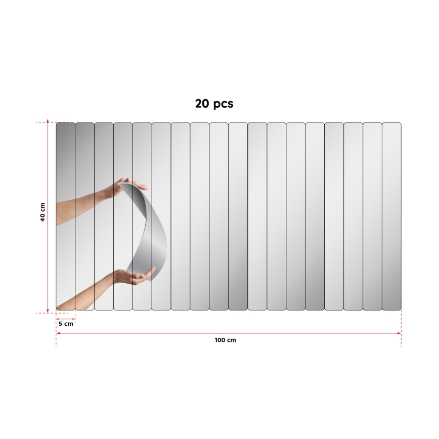 Настенное зеркало RECTANGULAR 100x40 см - 20 частей