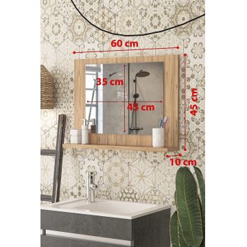 Настенное зеркало с полкой диаметр 45x60 см сосна