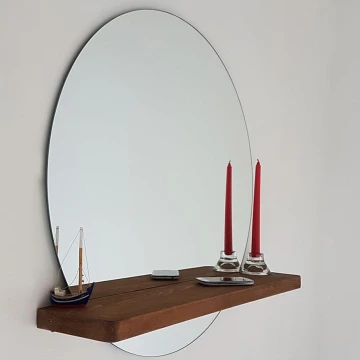 Настенное зеркало с полкой SUNSET 70x70 см сосна