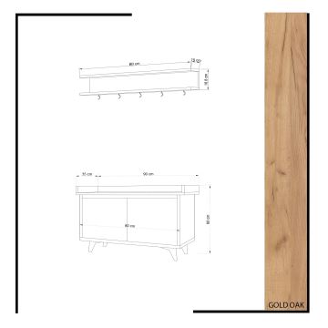 Настінна вішалка ARASSO 18,8x80 см + тумба для взуття 60x90 білий/коричневий