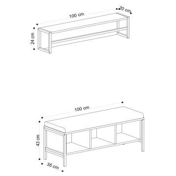 Настінна вішалка SHANA 24x100 см + тумба для взуття 43x100 см коричневий/чорний