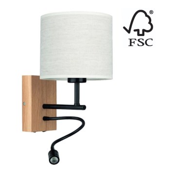 Настінний світильник BOHO 1xE27/25W + LED/1W/230V дуб – FSC сертифіковано