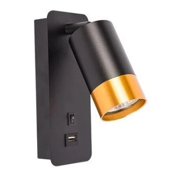 Настінний точковий світильник з USB-зарядкою 1xGU10/35W/230V чорний/золотий