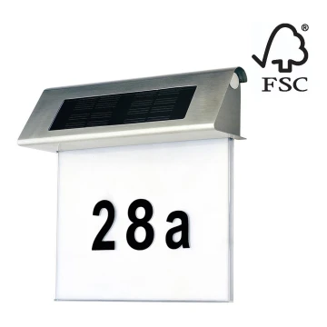 Номер дома со светодиодной подсветкой на солнечной батарее LED/2x0,07W/2,4V IP44 - сертифицировано FSC