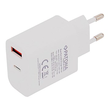 PATONA - Адаптер з USB та USB-C виходом 18W Power delivery