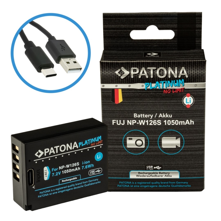 PATONA - Акумулятор Fuji NP-W126S 1050mAh Li-Ion Platinum USB-C зарядка