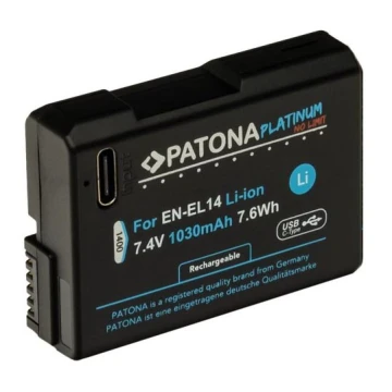PATONA - Акумулятор Nikon EN-EL14/EN-EL14A 1030mAh Li-Ion Platinum USB-C зарядка