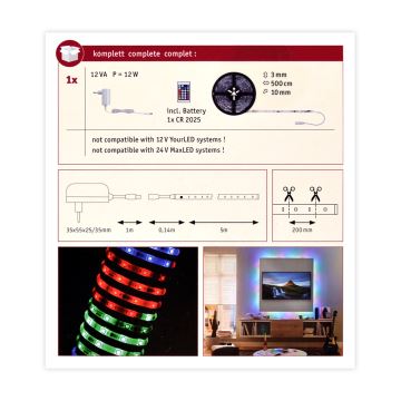 Paulmann 70513 - LED RGB/10Вт Світлодіодна RGB стрічка з регулюванням яскравості SIMPLED 5м 230В + ДК