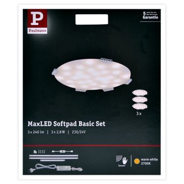 Paulmann 70711 - НАБІР 3xLED/2,8W Меблевий світильник з датчиком SOFTPAD 230V 2700K