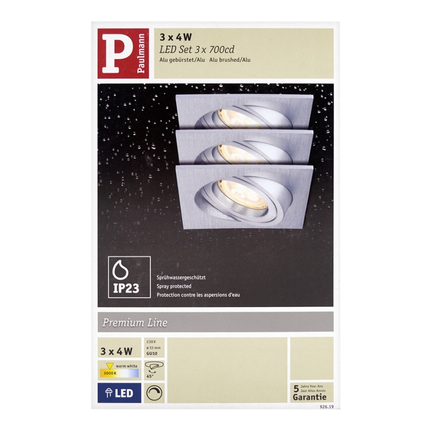 Paulmann 92619 - НАБІР LED-GU10/4W Світильник для підвісної стелі для ванної з регулятором яскравості PREMIUM LINE 230V