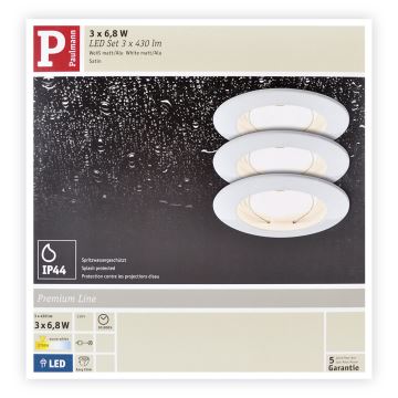 Paulmann  92721 - НАБОР 3xLED/6,8W IP44 Встроенный светильник для ванной комнаты COIN 230V