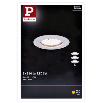 Paulmann 93655 - Набор 3x встраиваемых светильника 230V LED-GU10/4,5W