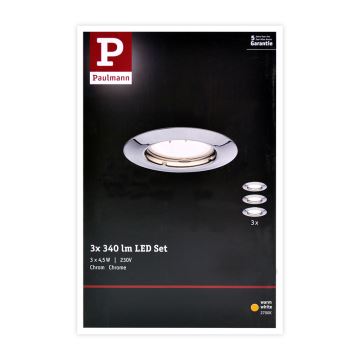 Paulmann 93657 - Набор 3x встраиваемых светильника 230V LED/GU10/4,5W