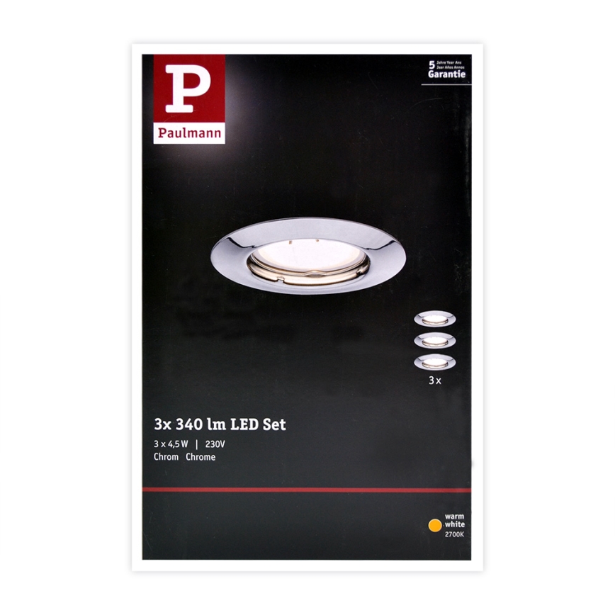 Paulmann 93657 - КОМПЛЕКТ 3x LED/GU10/4,5W Світильник вмонтований до підвісної стелі 230V