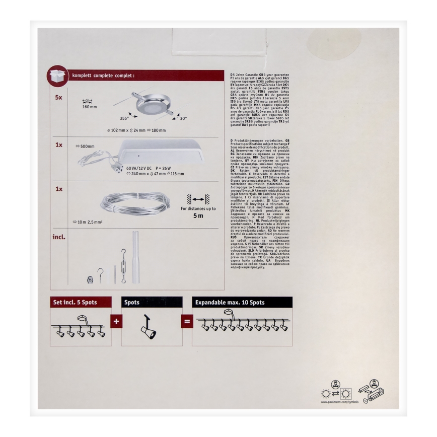 Paulmann 94414 - НАБОР 5xLED/4,5W Точечный светильник для тросовой системы ROUNDMAC 230V хром