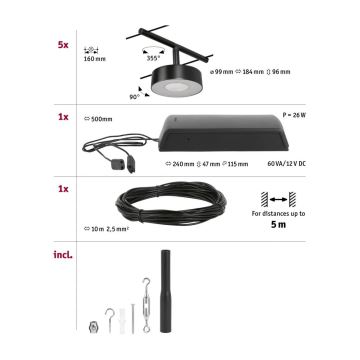 Paulmann 94479 - НАБІР 5xLED/5W Точковий світильник для трекової системи CIRCLE 230V чорний