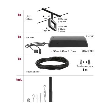 Paulmann 94485 - НАБІР 5xLED/4,8W Точковий світильник для трекової системи FRAME 230V чорний