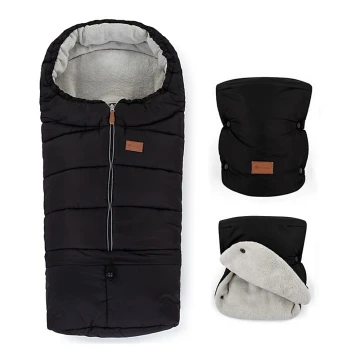 PETITE&MARS - НАБОР Детское зимнее одеяло-конверт 3в1 JIBOT + рукавицы для коляски JASIE черный