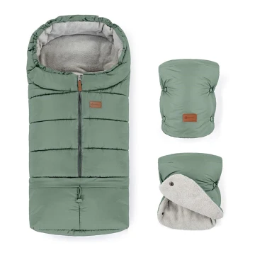 PETITE&MARS - НАБОР Детское зимнее одеяло-конверт 3в1 JIBOT + рукавицы для коляски JASIE зеленый