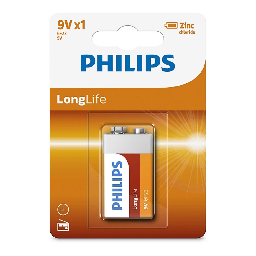 Philips 6F22L1B/10 - Цинк-хлоридна батарея 6F22 LONGLIFE 9V 150mAh