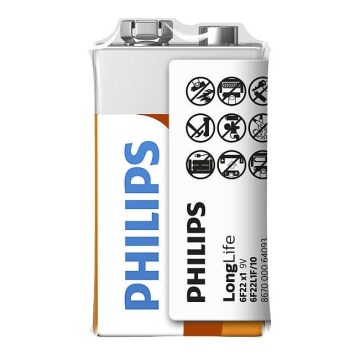 Philips 6F22L1F/10 - Цинк-хлоридна батарея 6F22 LONGLIFE 9V 150mAh