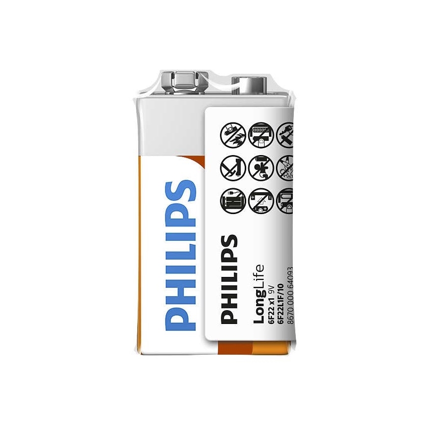 Philips 6F22L1F/10 - Цинк-хлоридна батарея 6F22 LONGLIFE 9V 150mAh