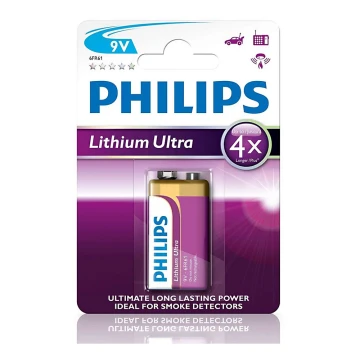 Philips 6FR61LB1A/10 - Літієва батарея 6LR61 LITHIUM ULTRA 9V 600mAh