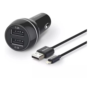 Philips DLP2357V/10 - Автомобильное зарядное устройство 2xUSB/12V + кабель USB/разъем lightning