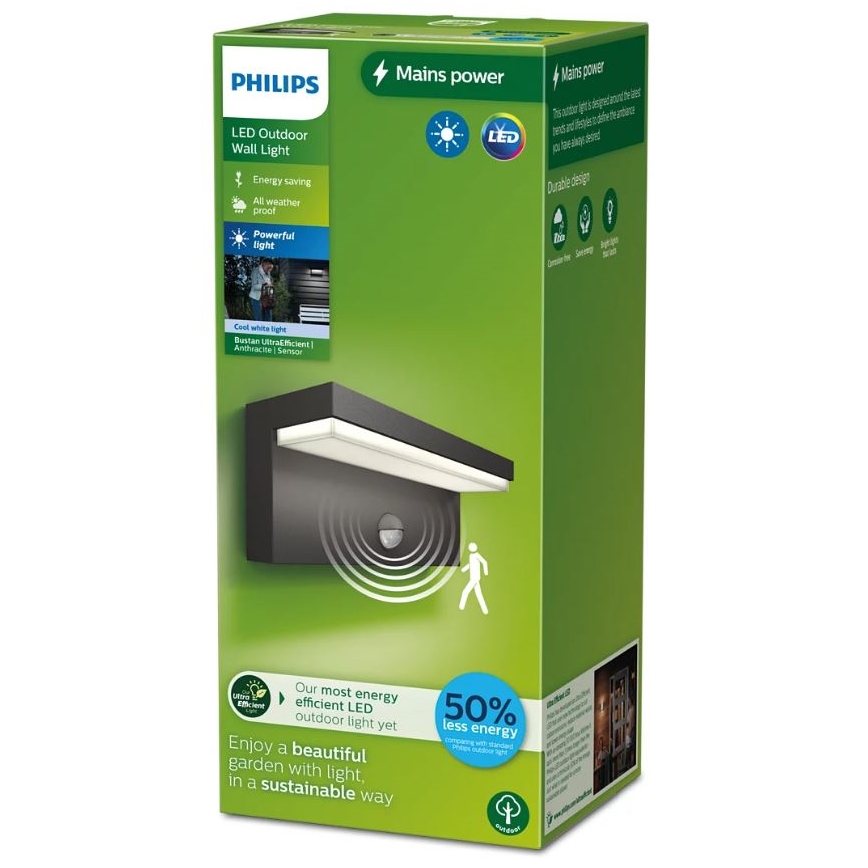 Philips - LED Вуличний настінний світильник з датчиком BUSTAN LED/3,8W/230V IP44