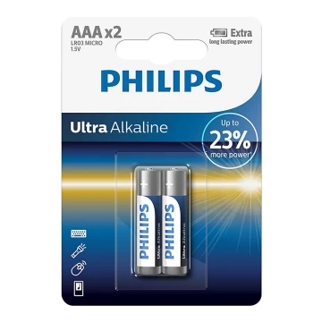 Philips LR03E2B/10 - 2 шт. Лужна батарея AAA ULTRA ALKALINE 1,5V 1250mAh