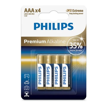 Philips LR03M4B/10 - Щелочная батарейка AAA PREMIUM ALKALINE 1,5V 1320mAh 4 шт.