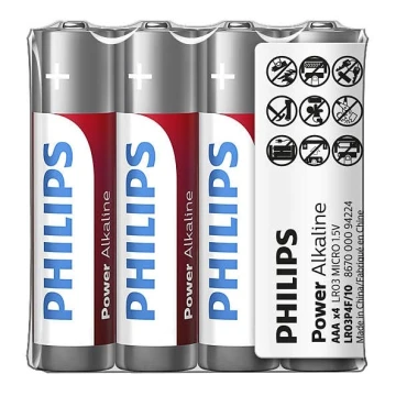 Philips LR03P4F/10 - Щелочная батарейка AAA POWER ALKALINE 1,5V 1150mAh 4 шт.