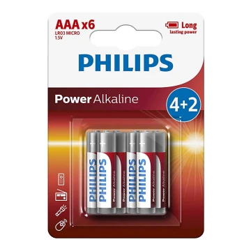 Philips LR03P6BP/10 - 6 шт. Лужна батарея AAA POWER ALKALINE 1,5V 1150mAh