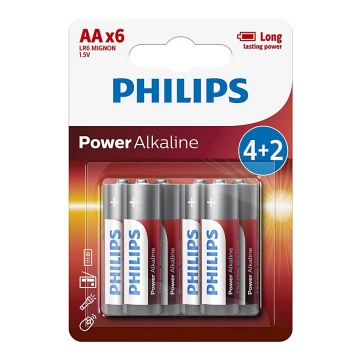 Philips LR6P6BP/10 - Щелочная батарейка AA POWER ALKALINE 1,5V 2600mAhV 6 шт.