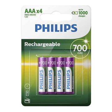 Philips R03B4A70/10 - Аккумуляторные батарейки AAA MULTILIFE NiMH/1,2V/700 мАч 4 шт.