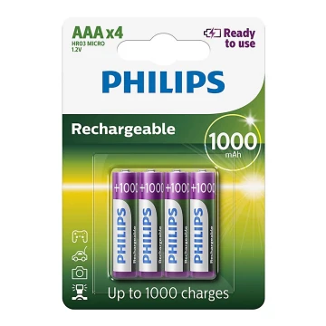 Philips R03B4RTU10/10 - 4 шт. акумуляторні батареї AAA MULTILIFE NiMH/1,2V/1000 mAh