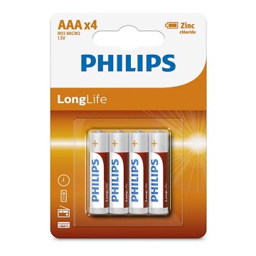 Philips R03L4B/10 - 4 шт. Цинк-хлоридна батарея AAA LONGLIFE 1,5V 450mAh