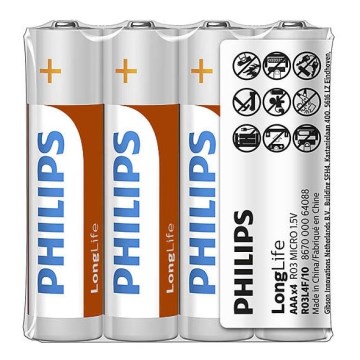 Philips R03L4F/10 - 4 шт. Цинк-хлоридна батарея AAA LONGLIFE 1,5V 450mAh