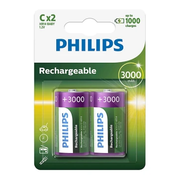 Philips R14B2A300/10 - Аккумуляторные батарейки C MULTILIFE NiMH/1,2V/3000 мАч 2 шт.