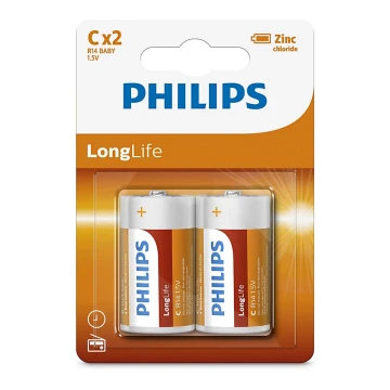 Philips R14L2B/10 - 2 шт. Цинк-хлоридна батарея C LONGLIFE 1,5V 2800mAh